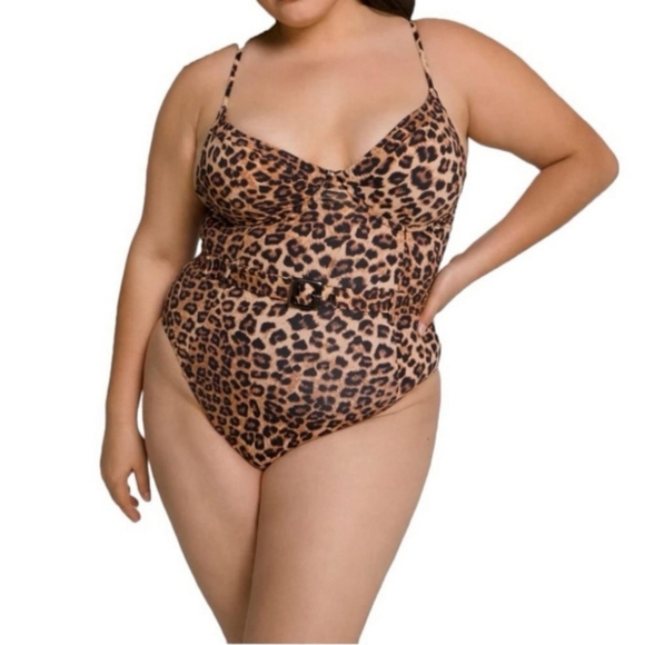 Good American Show Off One-Piece Leopard Swimsuit With Belt - Picture 1 of 16